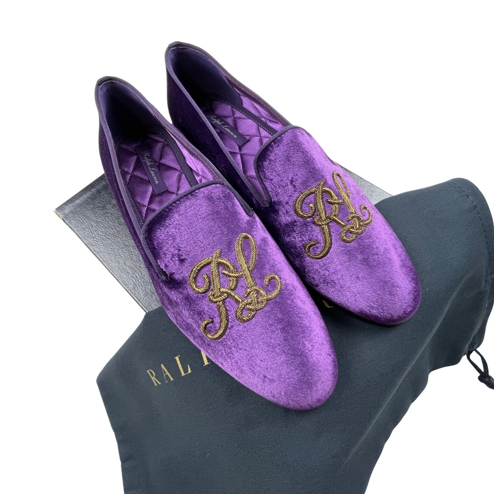 Ralph Lauren Purple Label Alonzo Velvet Loafers Smoking Slippers Italy US 7 EU37